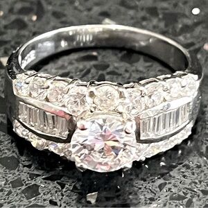 4.1ct Round Baguettes cut Cz diamond zirconia Engagement Wedding silver Ring